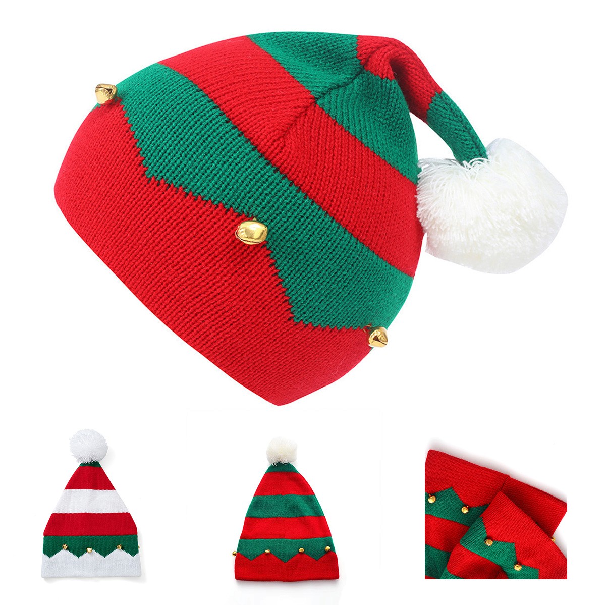 Festive Red Knit Christmas Hat with Bell