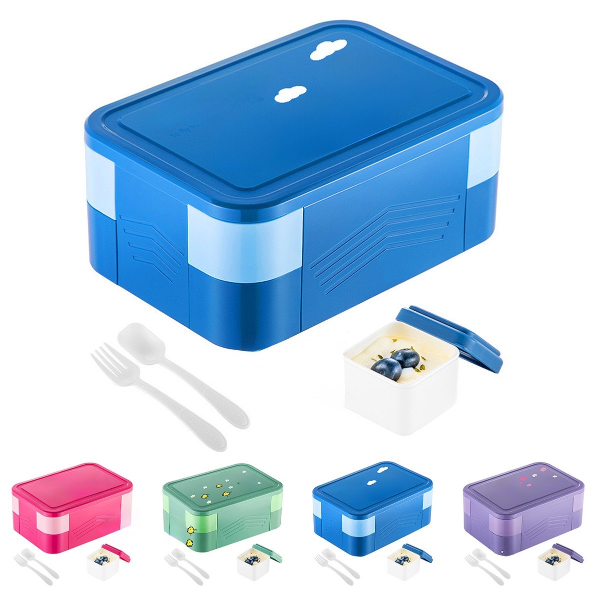 Double Stackable Sauce Bento Box with Cutlery