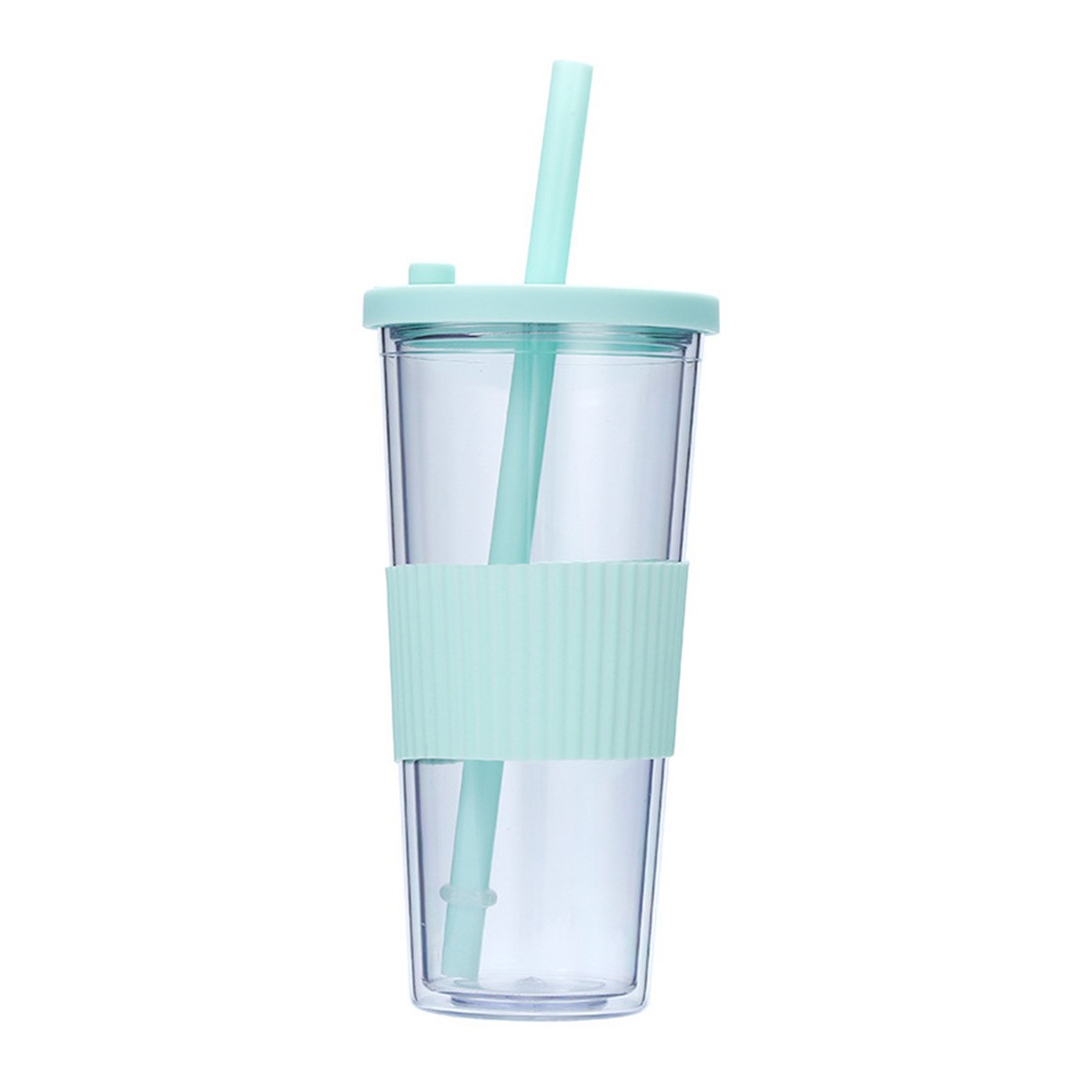 24oz Double Wall Insulated Plastic Tumbler with Silicone Sleeve and Straw