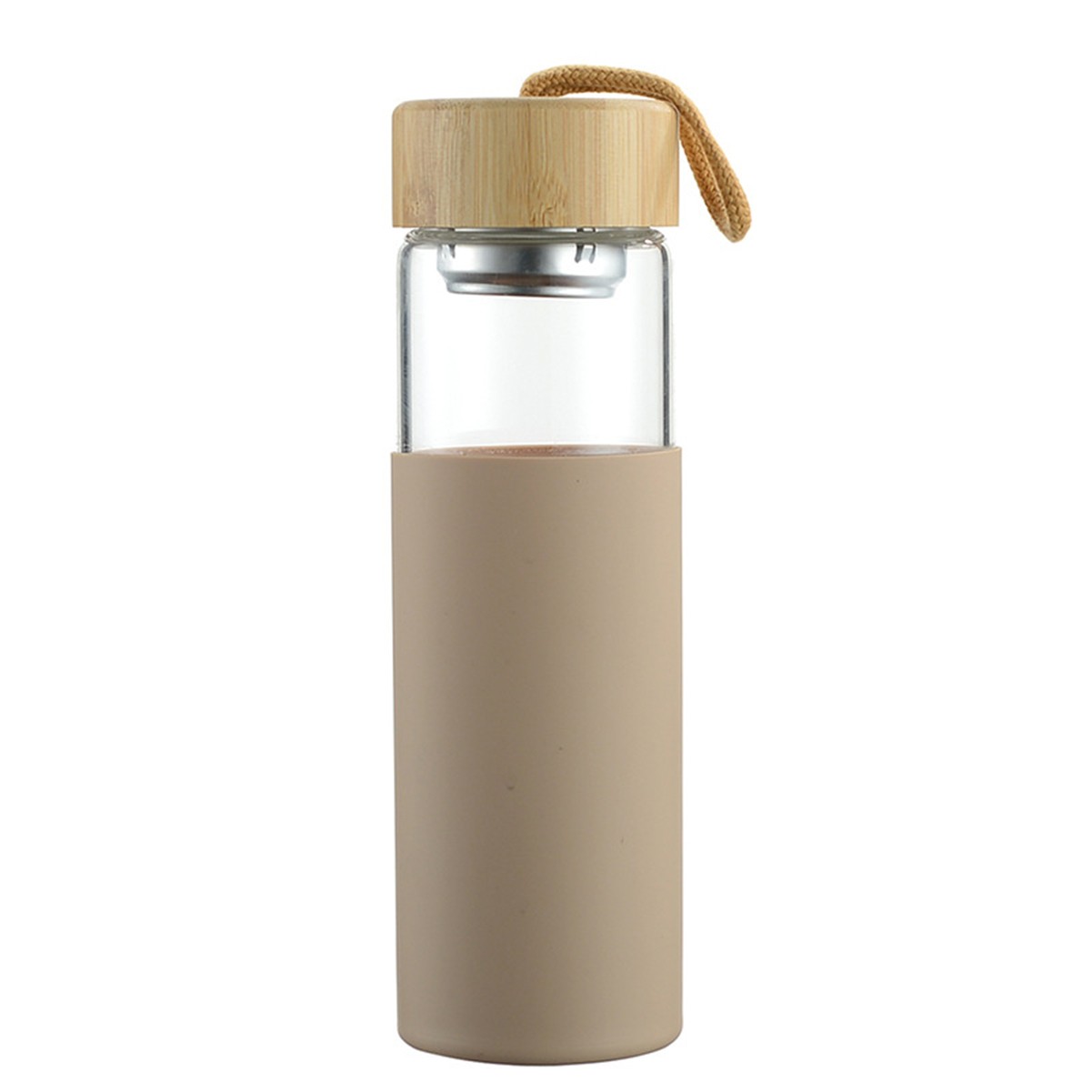 17oz Eco-friendly Glass Water Bottle with Leak-proof Bamboo Lid