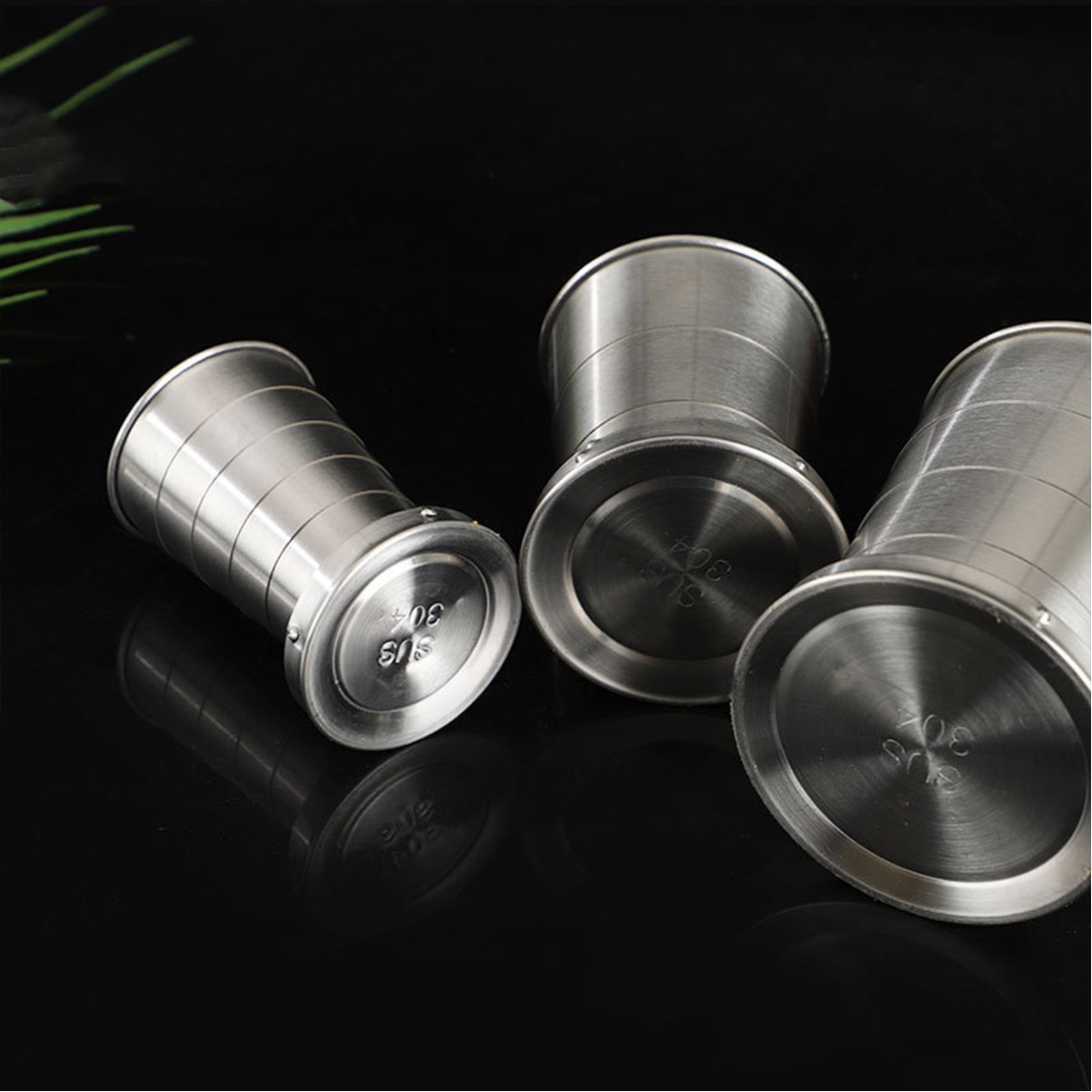 2.6oz Telescopic Foldable Stainless Steel Travel Cup with Keychain
