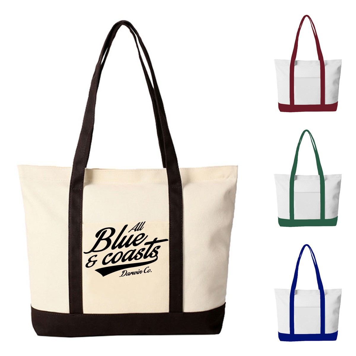 Reinforced Handle Zippered Canvas Tote Bag