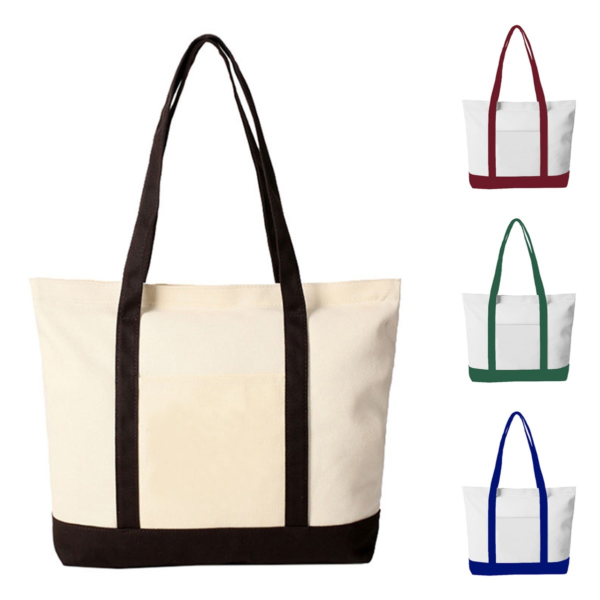 Reinforced Handle Zippered Canvas Tote Bag