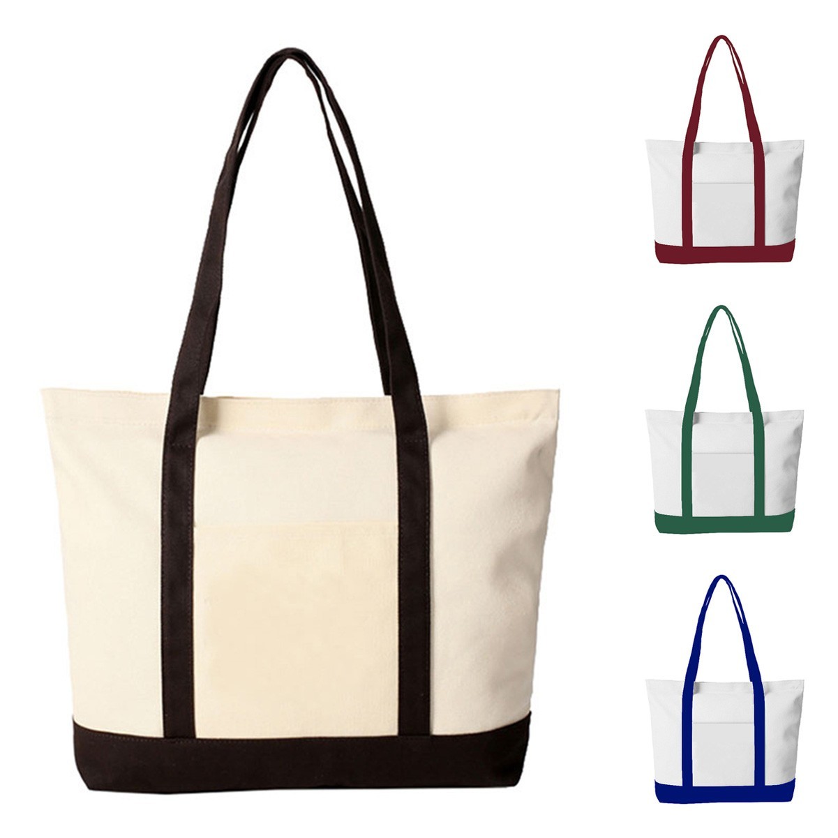 Reinforced Handle Zippered Canvas Tote Bag