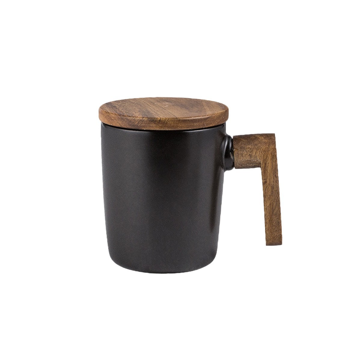 12oz Acacia Wood Handled Ceramic Mug with Lid