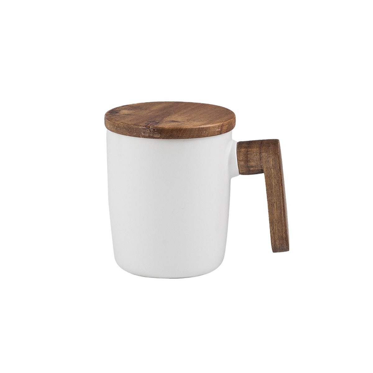 12oz Acacia Wood Handled Ceramic Mug with Lid
