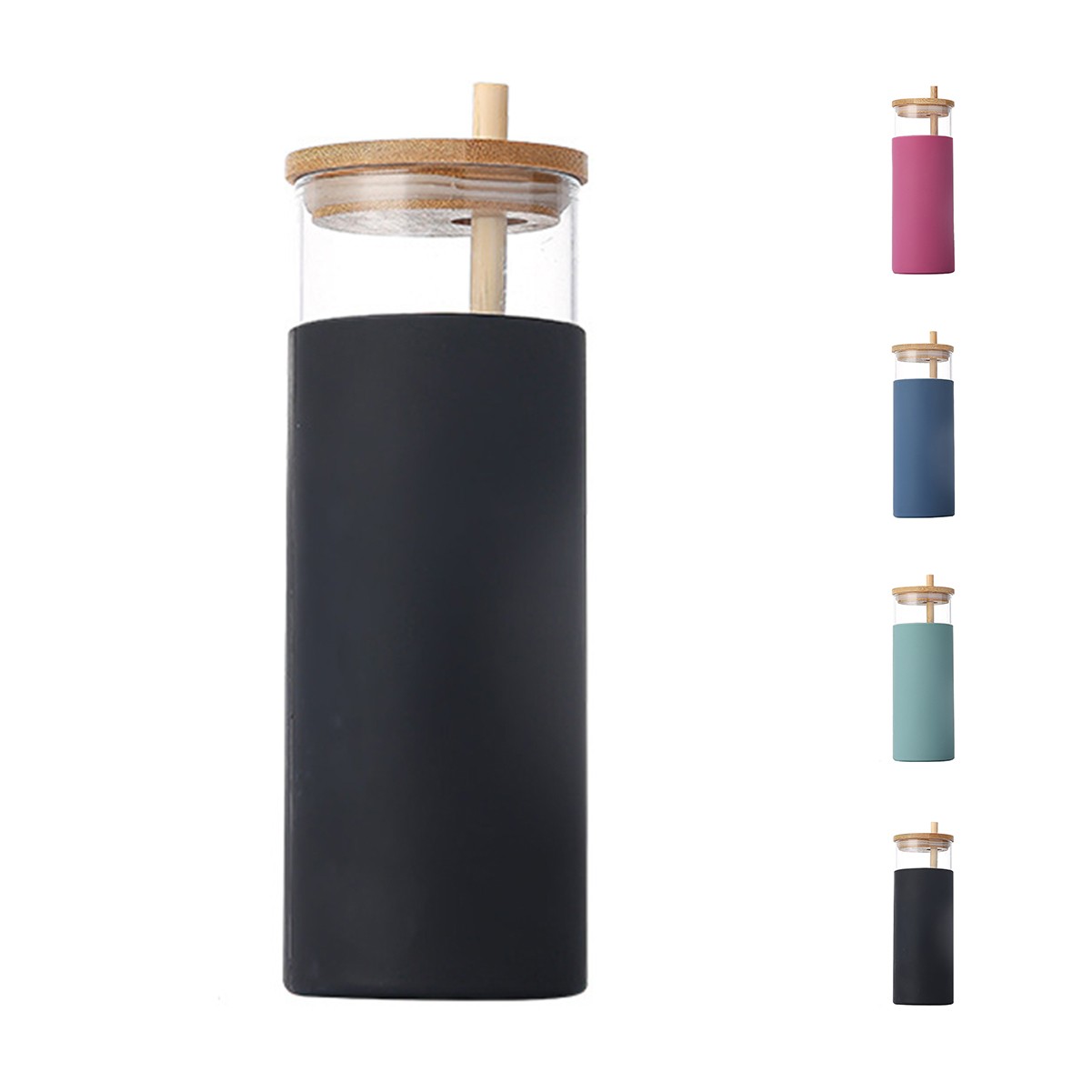 16oz Glass Tumbler with Bamboo Lid and Straw