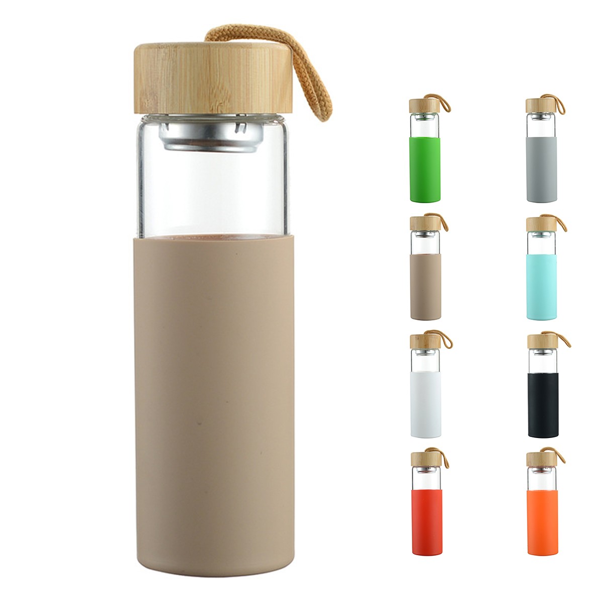 17oz Eco-friendly Glass Water Bottle with Leak-proof Bamboo Lid
