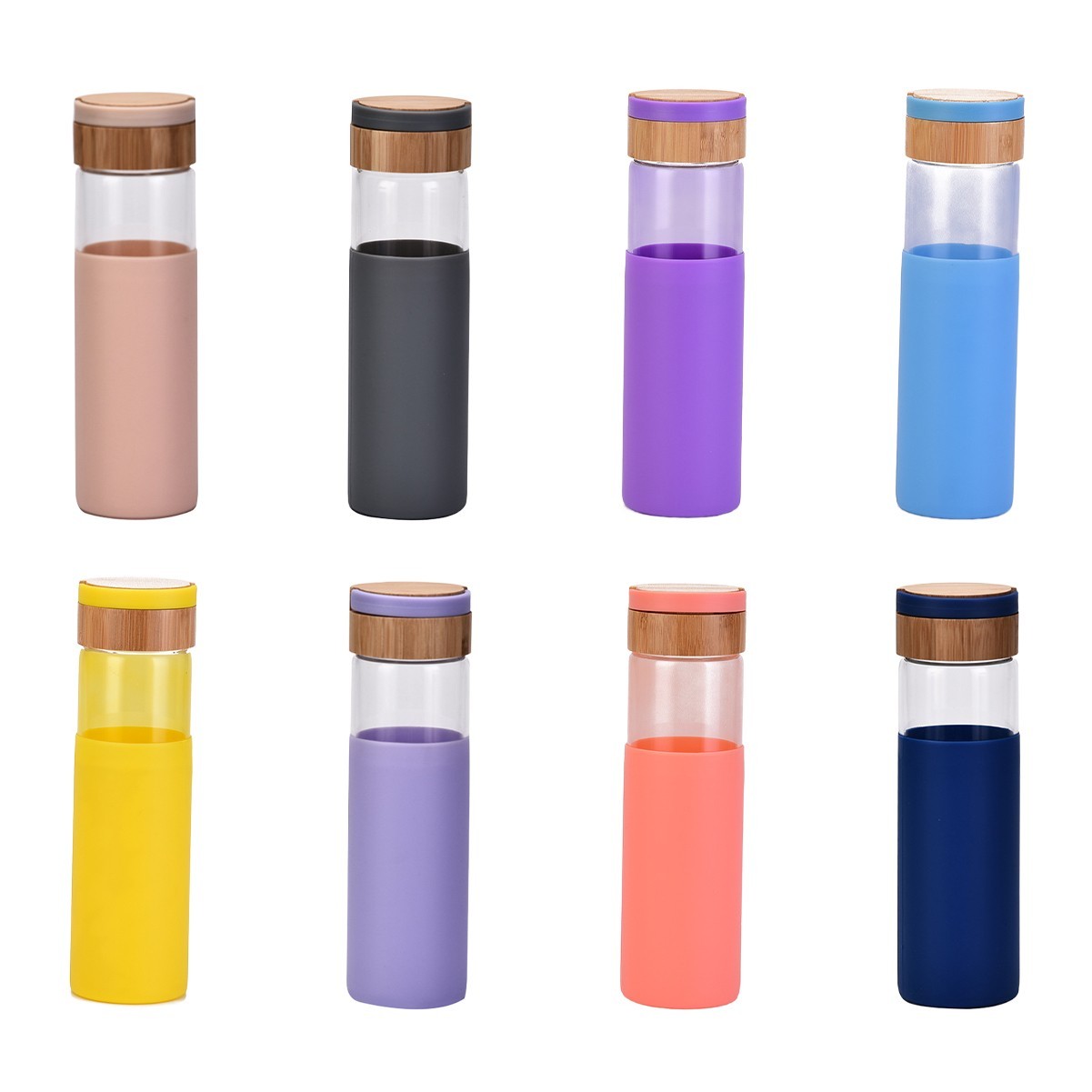 17oz Bamboo Lid Glass Water Bottle with Leak-Proof Silicone Seal