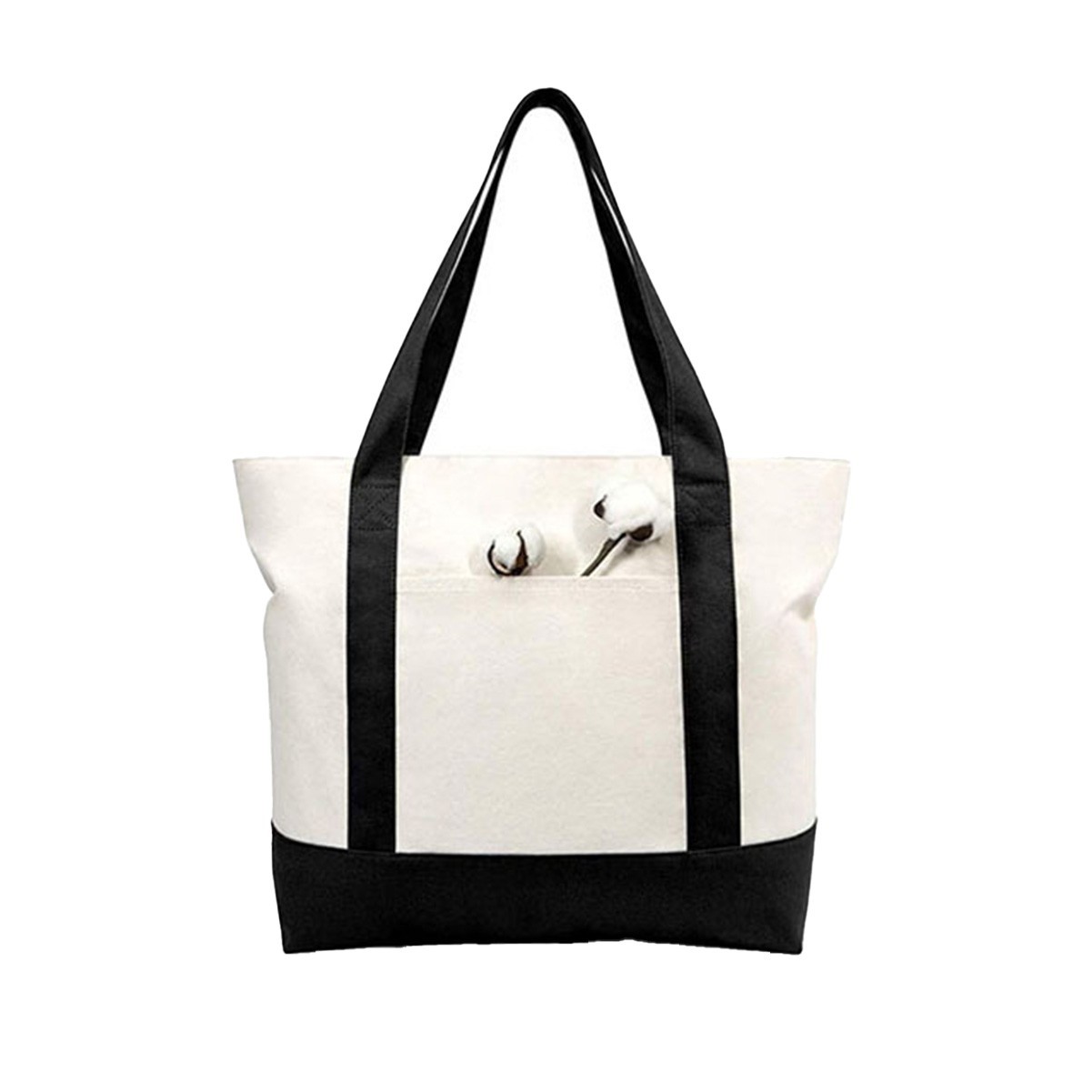 Zippered Canvas Tote Bag with Small Pocket