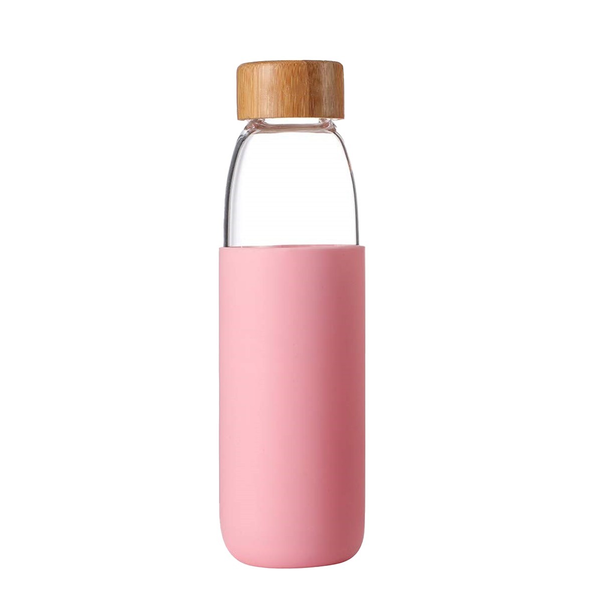 18oz Borosilicate Glass Water Bottle with Bamboo Lid and Silicone Sleeve