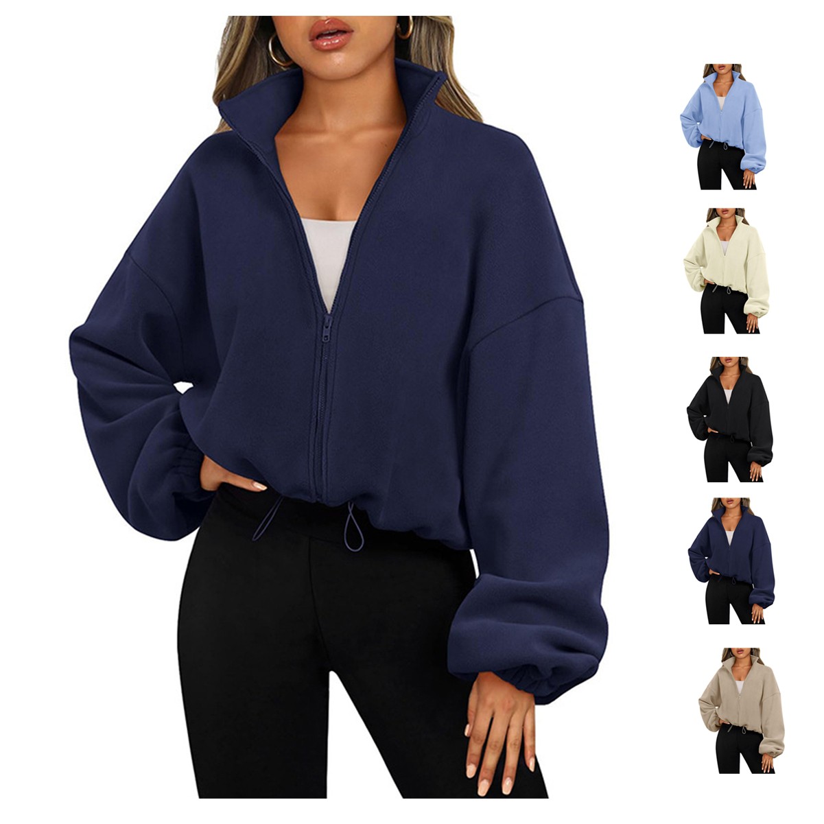 Zip Up Oversized Long Sleeve Sweatshirt with Hood