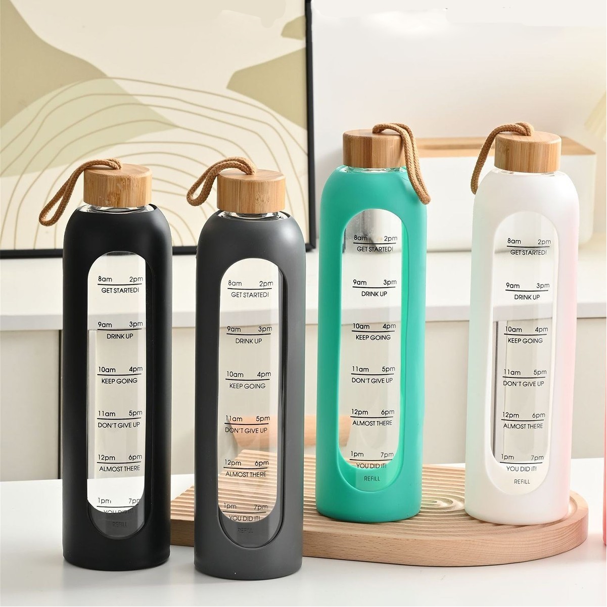 32oz Borosilicate Glass Water Bottle with Silicone Sleeve and Bamboo Lid