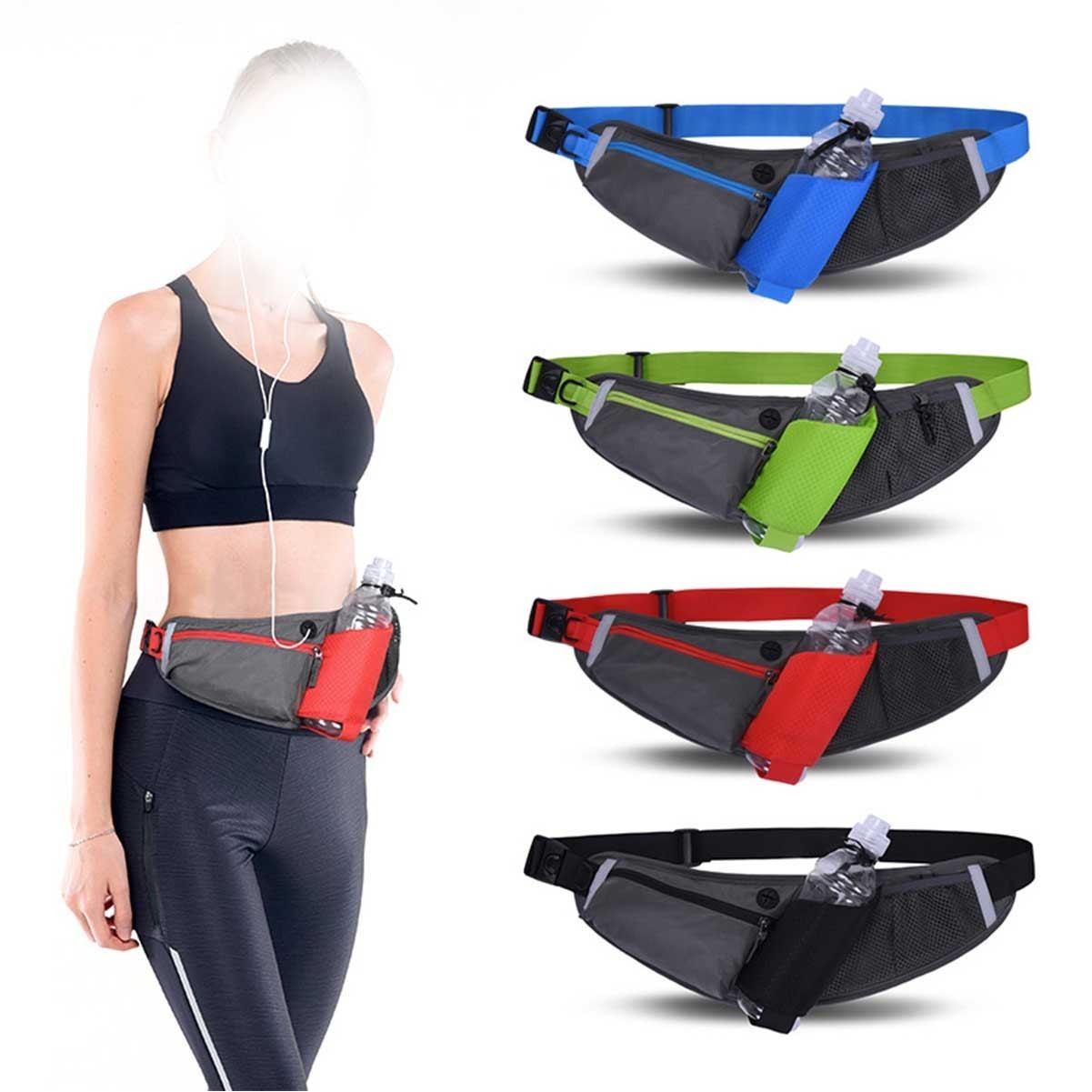 Reflective Running Fanny Pack with Bottle Holder