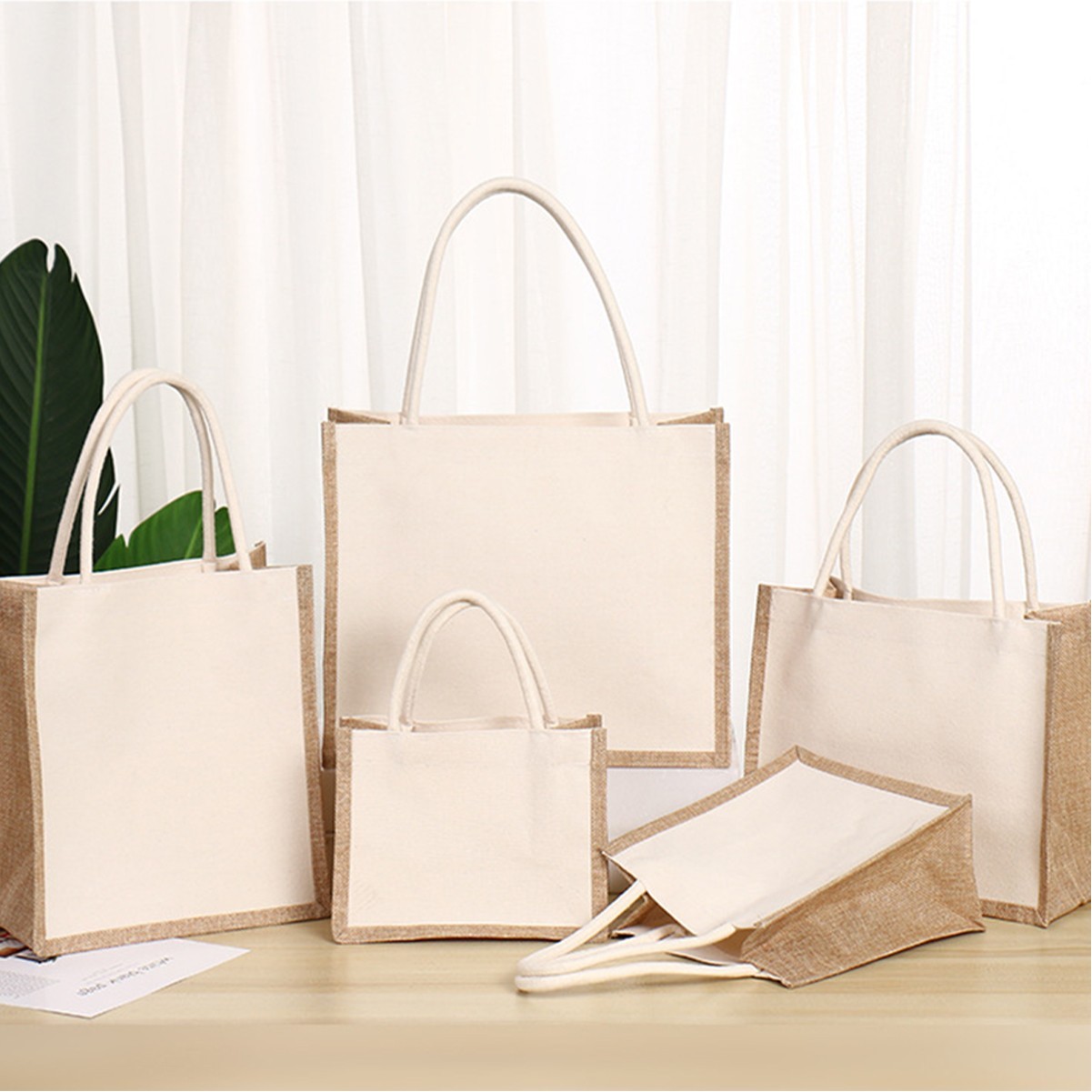 Natural Burlap Fiber Waterproof Tote Bag