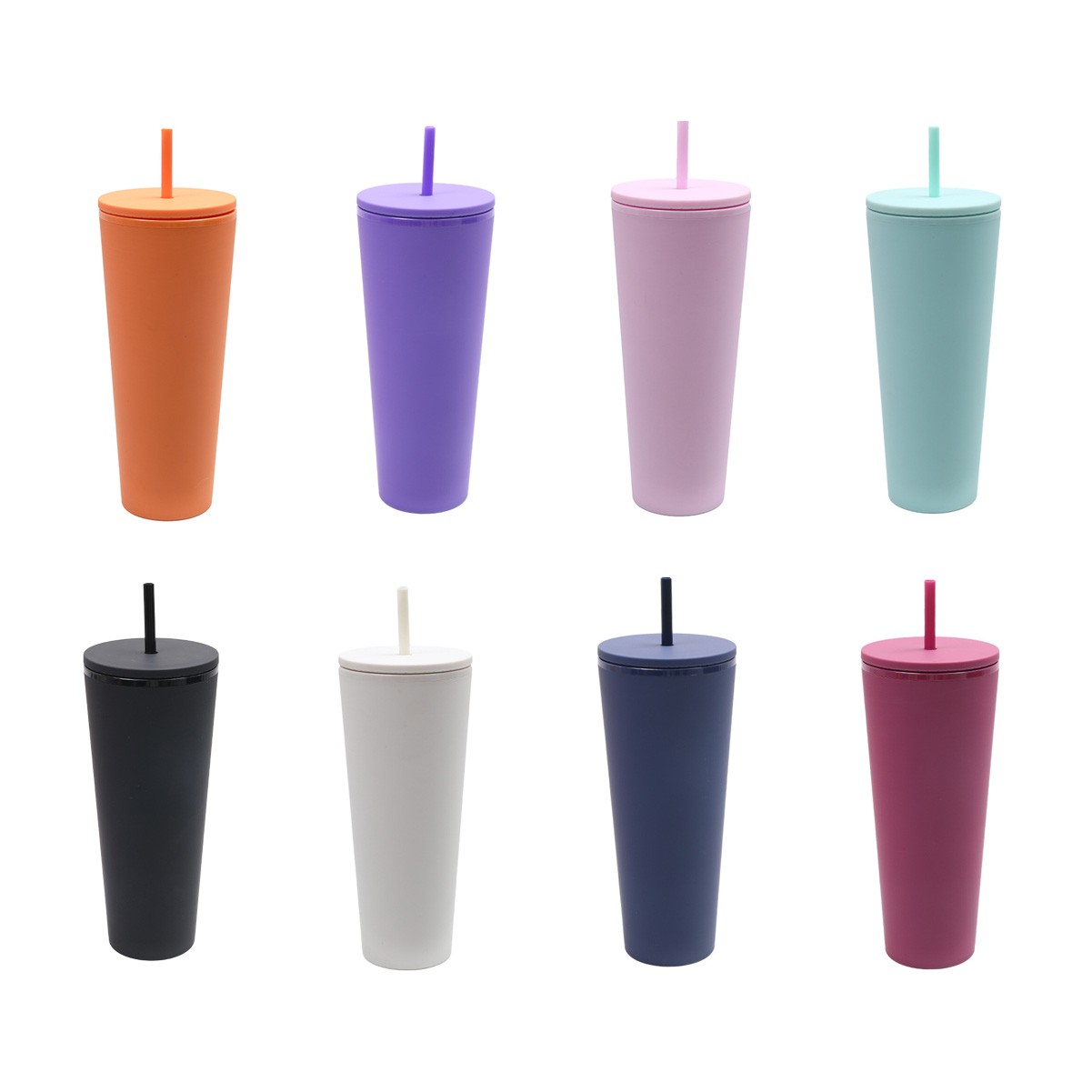 24 Oz Double Layer Insulated Tumbler with Flush Lids and Sturdier Straws