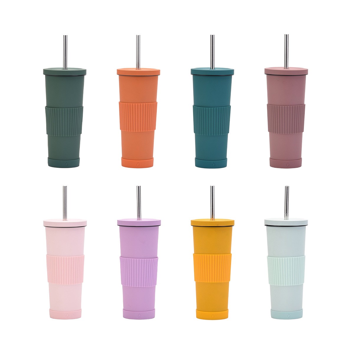 24OZ Insulated Stainless Steel Tumbler with Non-Slip Sleeve & Straw