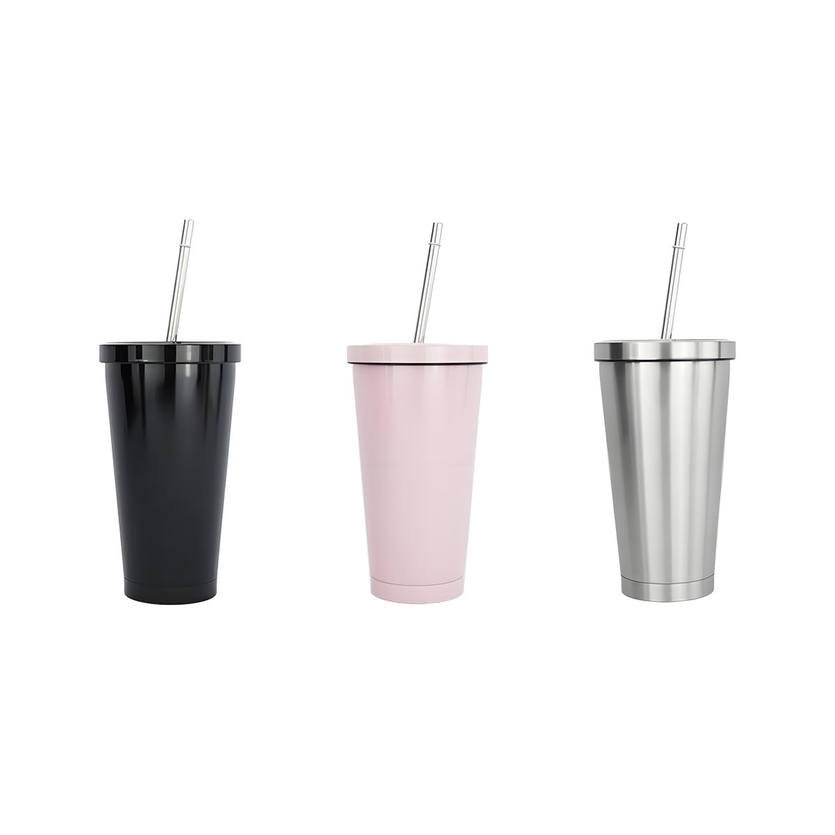 16oz Insulated Stainless Steel Beverage Tumbler with Lid & Straw