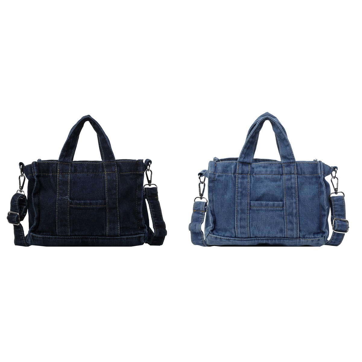 Retro Denim Tote Bag with Exterior Pocket