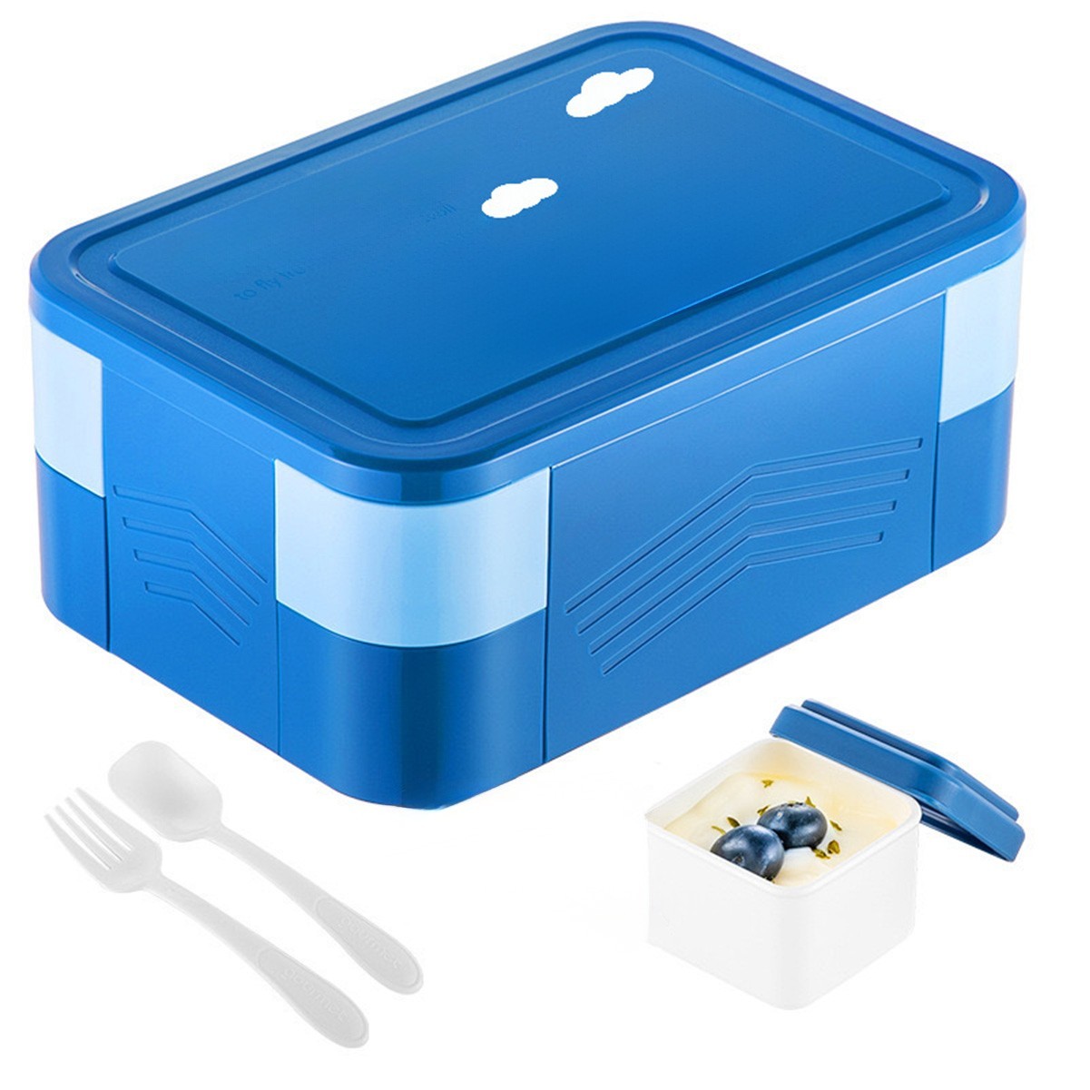 Double Stackable Sauce Bento Box with Cutlery