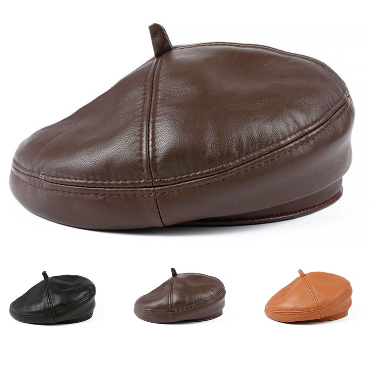 Leather Beret Hat