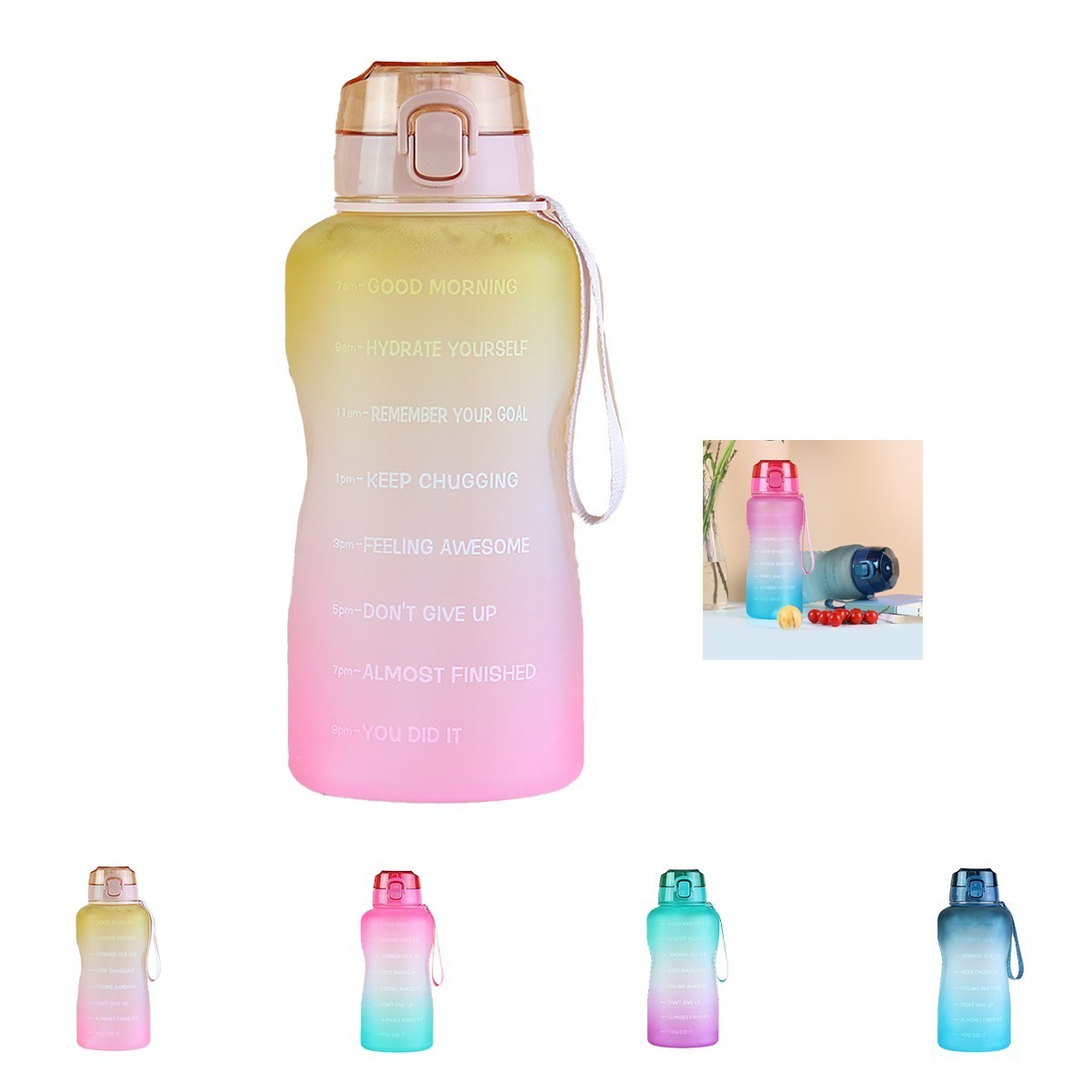74oz Inspirational Hydration Time Marker Bottle with Straw