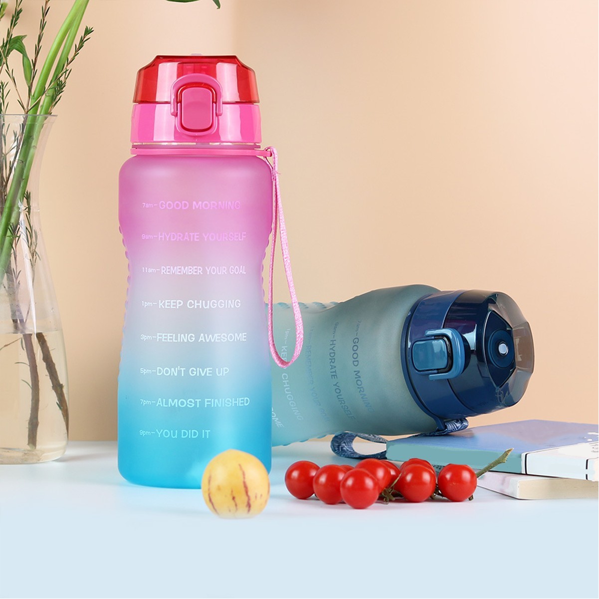 74oz Inspirational Hydration Time Marker Bottle with Straw