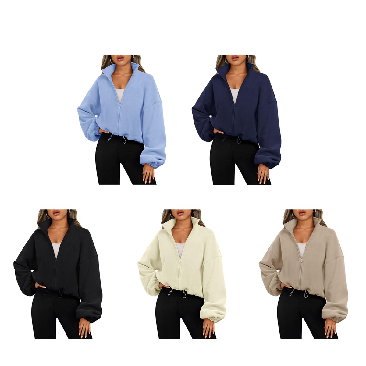 Zip Up Oversized Long Sleeve Sweatshirt with Hood