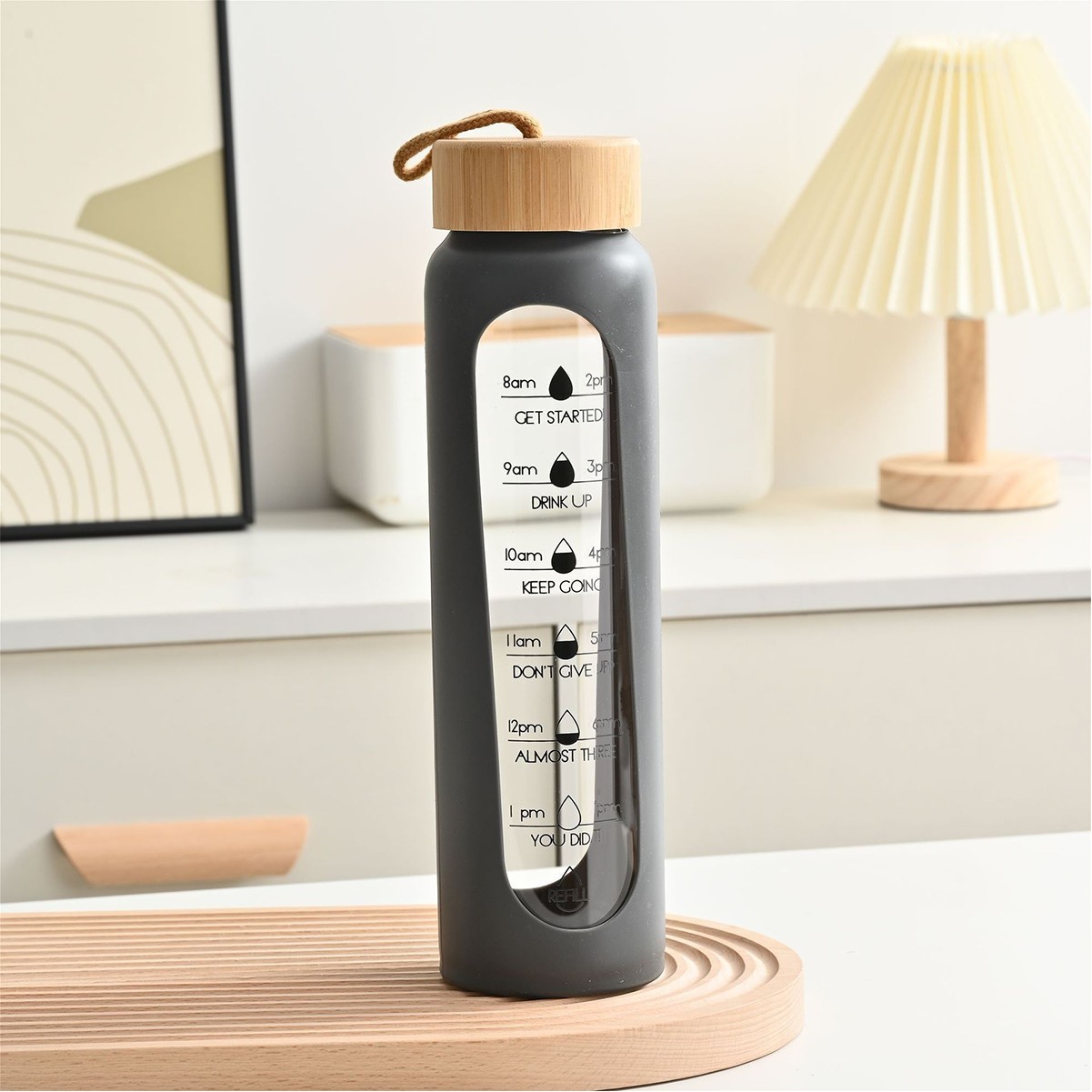 32oz Borosilicate Glass Water Bottle with Silicone Sleeve and Bamboo Lid