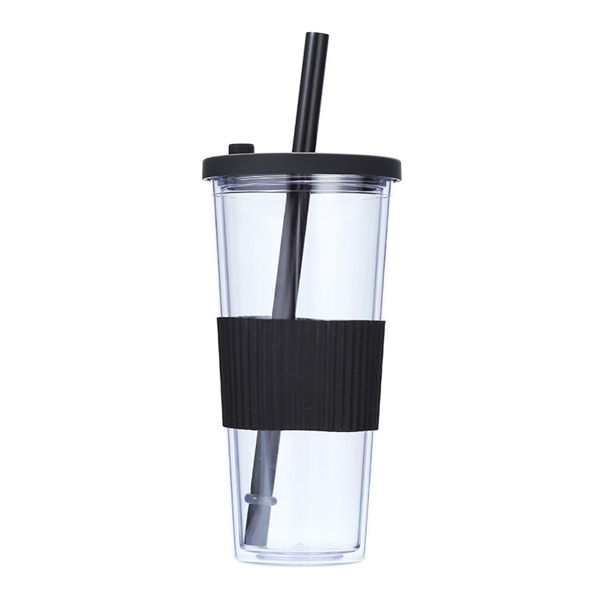 24oz Double Wall Insulated Plastic Tumbler with Silicone Sleeve and Straw
