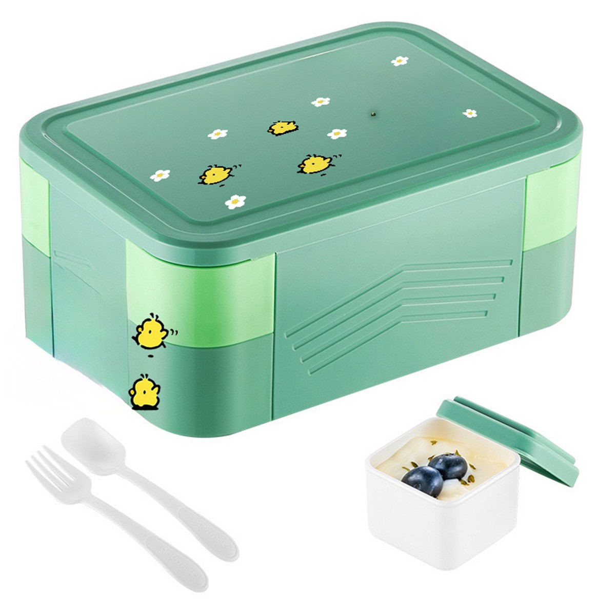 Double Stackable Sauce Bento Box with Cutlery