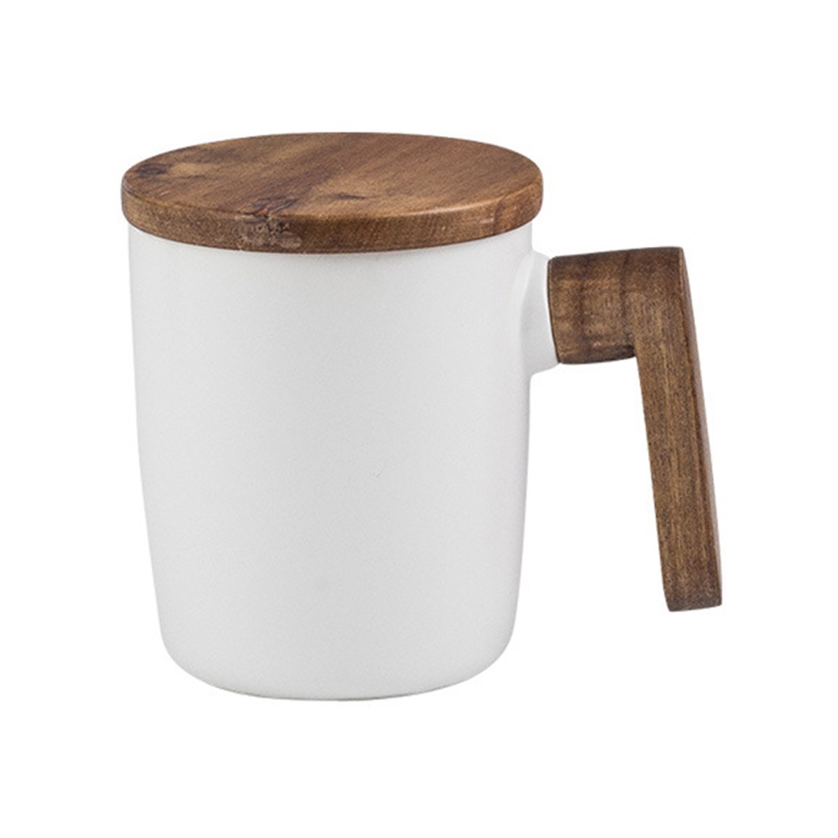 2oz Ceramic Coffee Mug with Wooden Handle and Lid