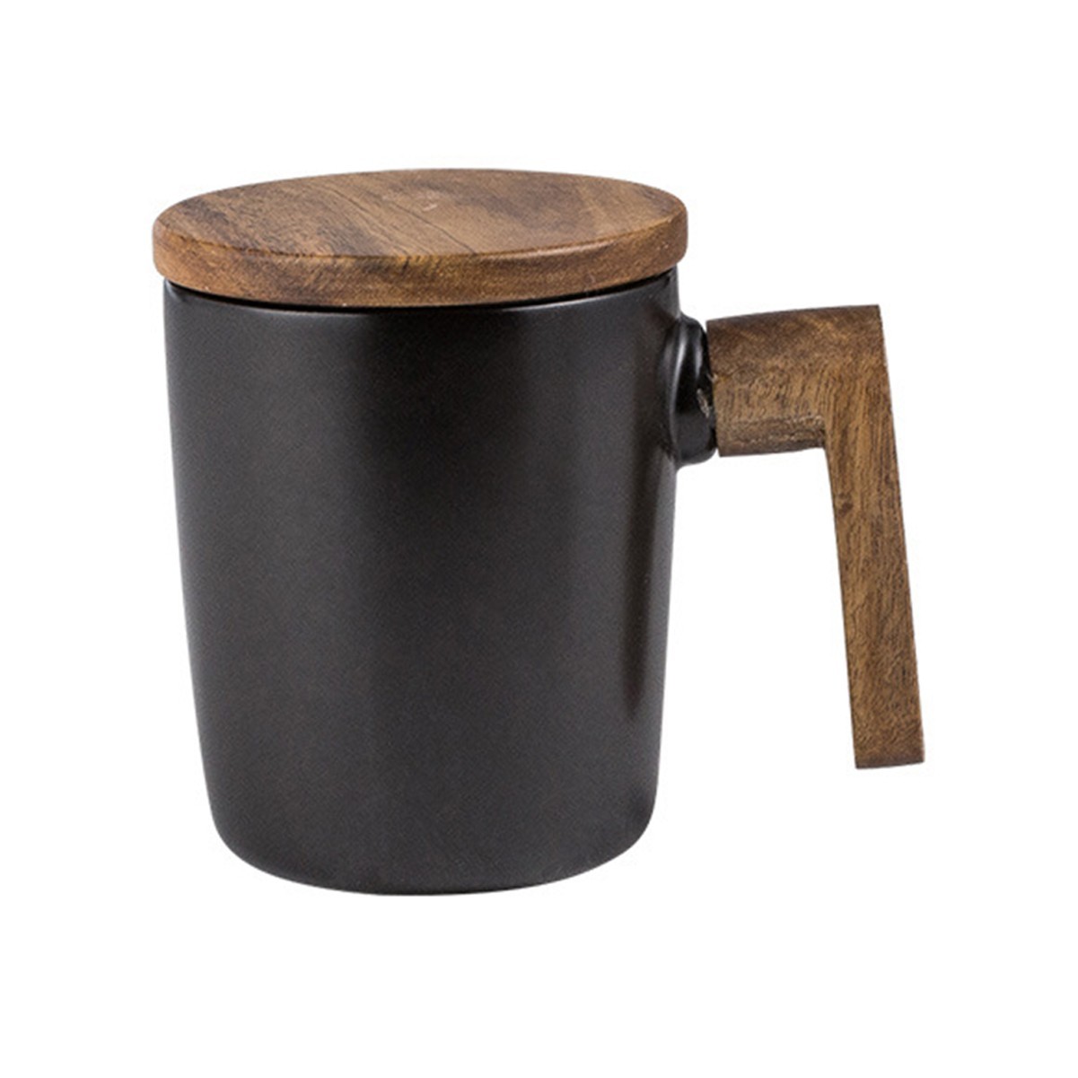 2oz Ceramic Coffee Mug with Wooden Handle and Lid
