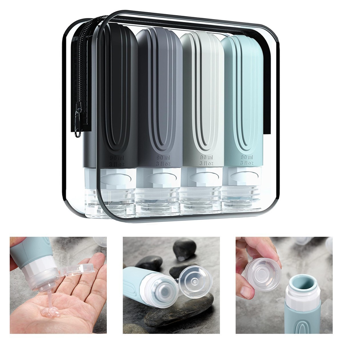 3oz Portable Leak Proof SiliconeTravel Bottle
