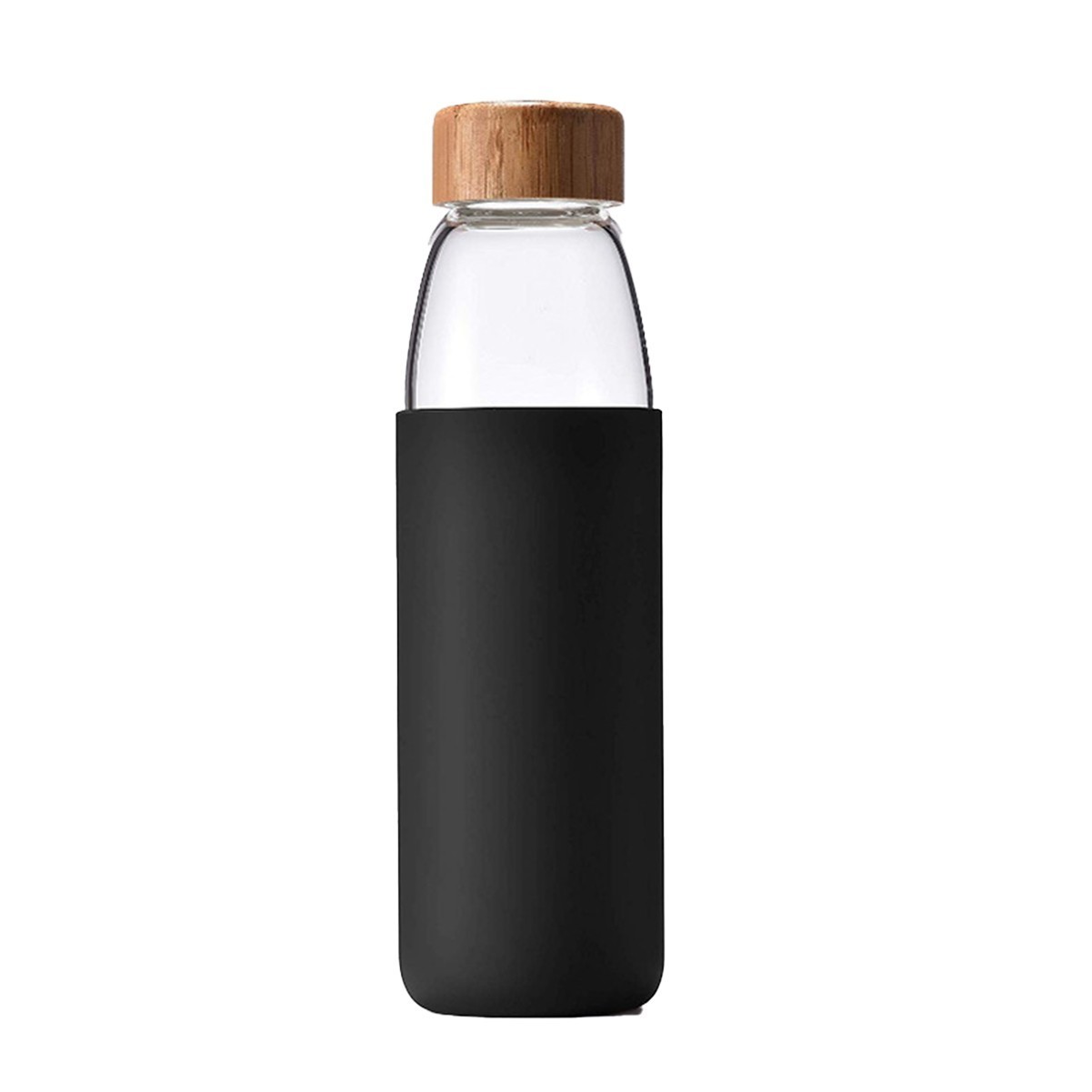 18oz Borosilicate Glass Water Bottle with Bamboo Lid and Silicone Sleeve