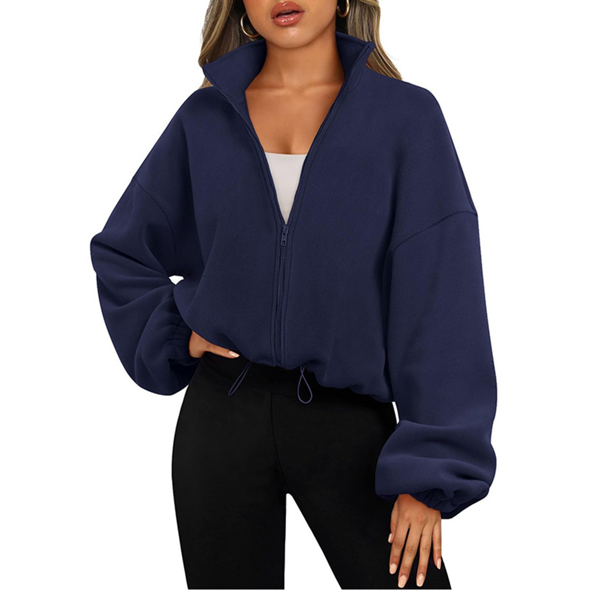 Zip Up Oversized Long Sleeve Sweatshirt with Hood