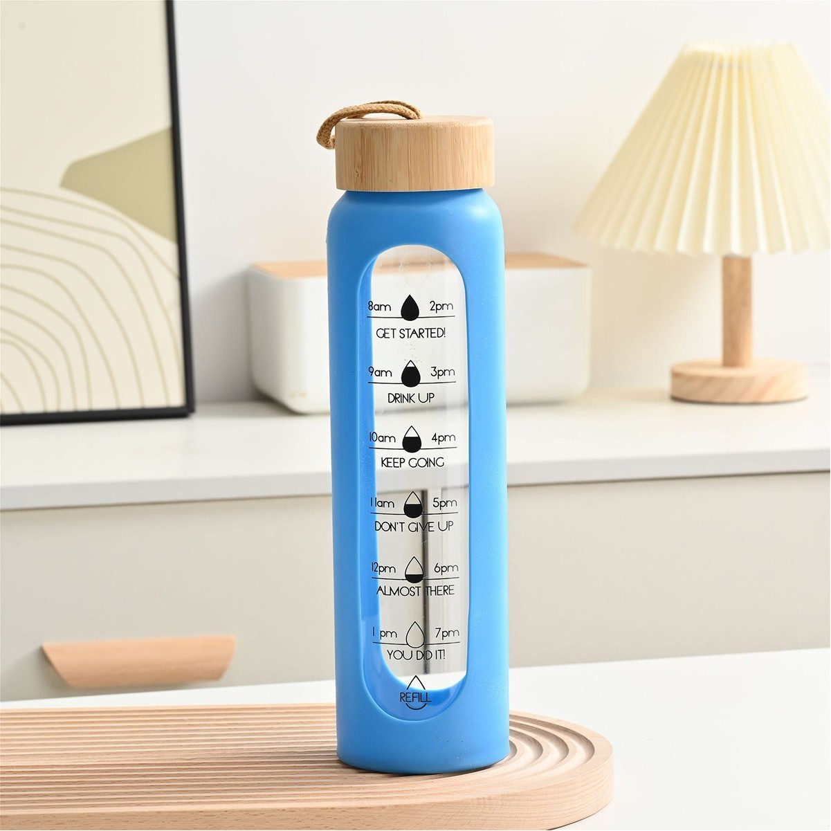 32oz Borosilicate Glass Water Bottle with Silicone Sleeve and Bamboo Lid