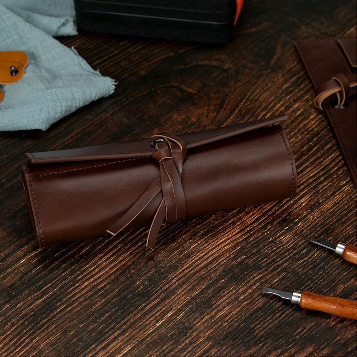 Leather Roll Up Pencil Bag