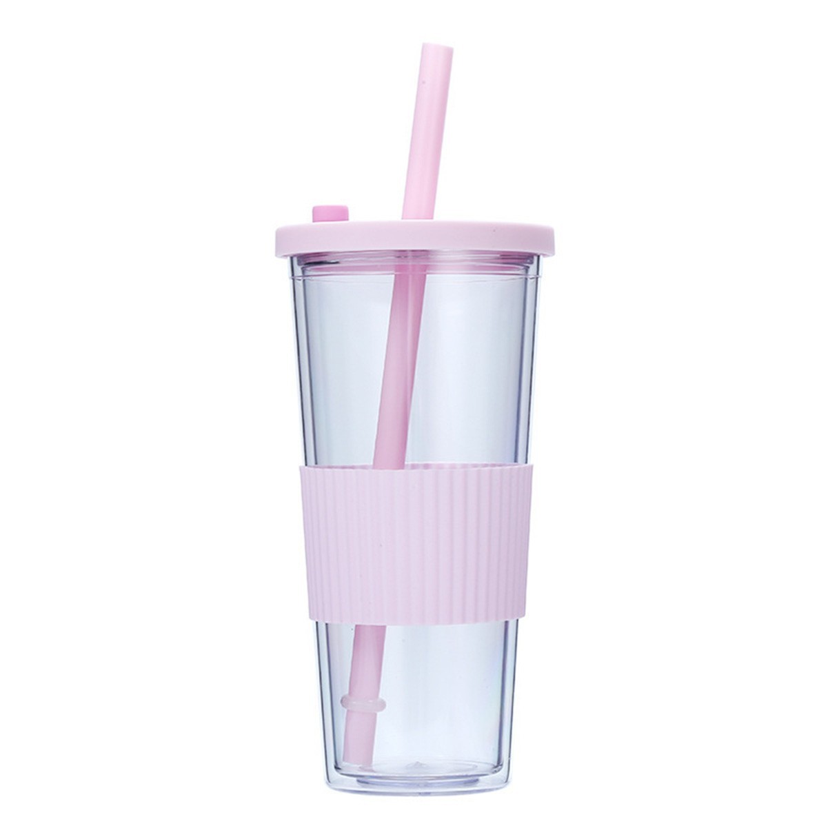 24oz Double Wall Insulated Plastic Tumbler with Silicone Sleeve and Straw