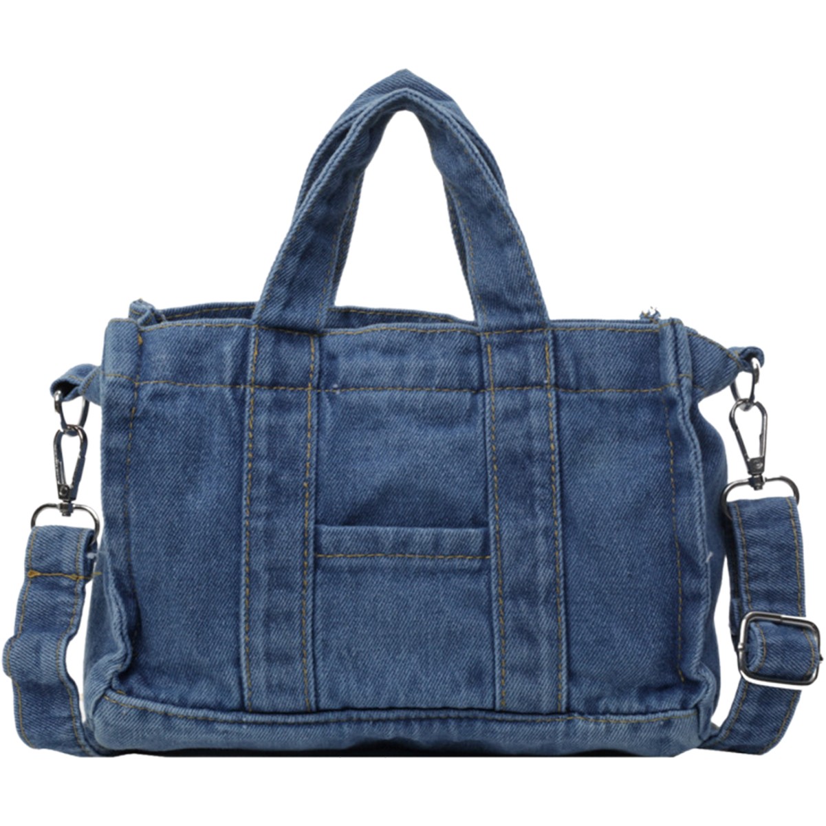 Retro Denim Tote Bag with Exterior Pocket