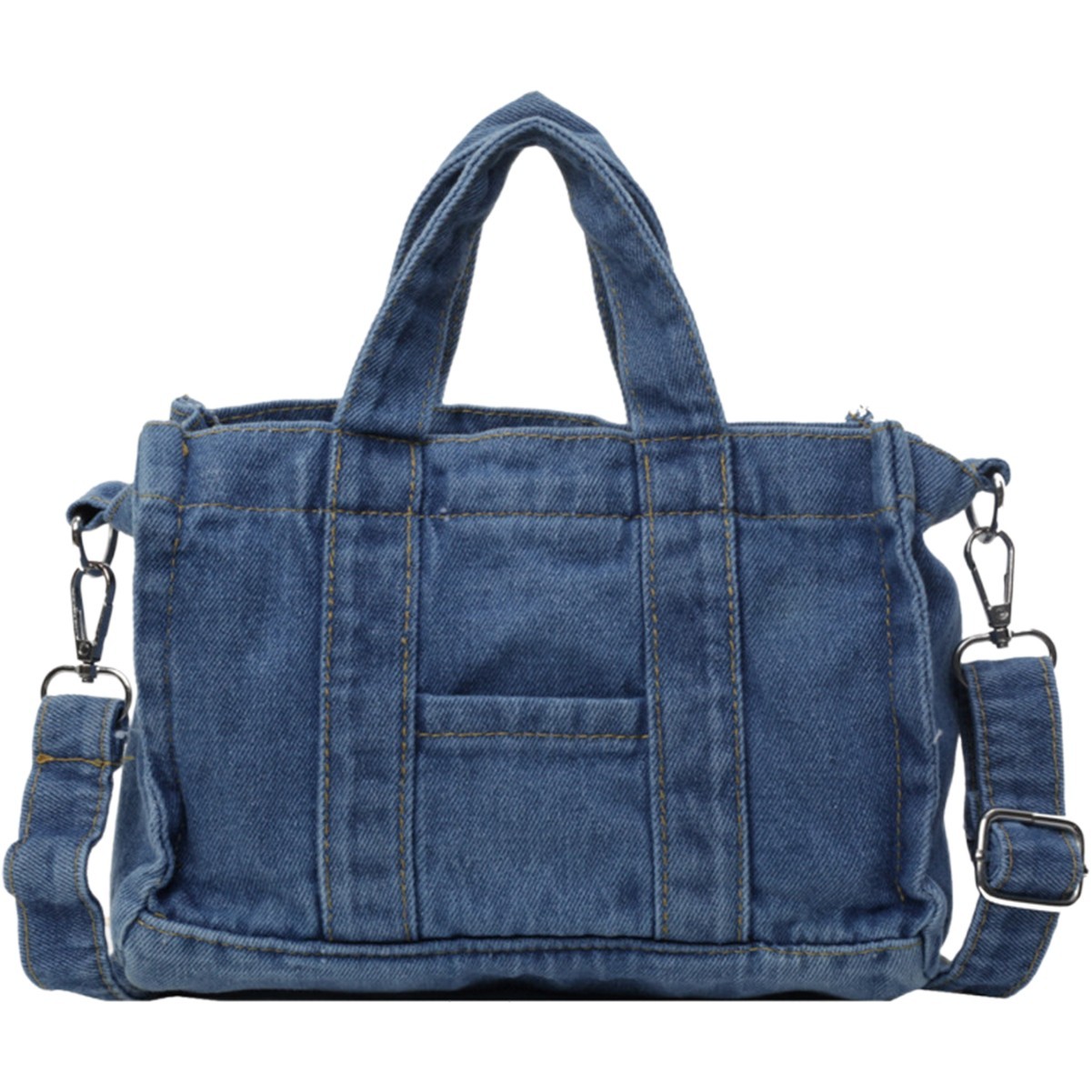 Retro Denim Tote Bag with Exterior Pocket