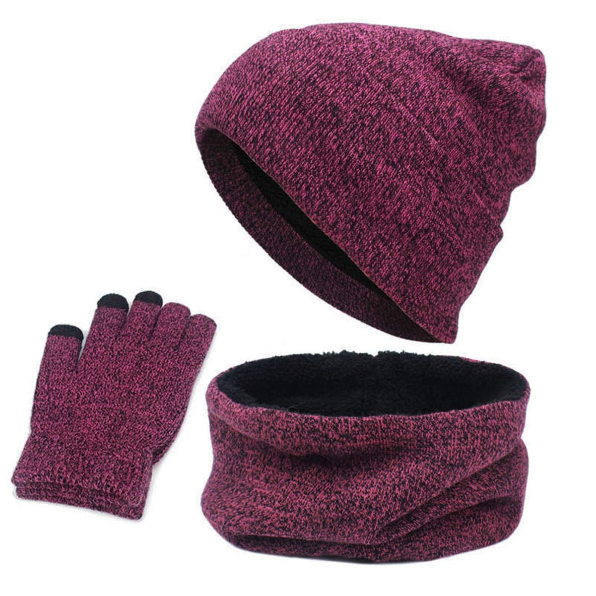 Winter Knitted Hat with Scarf and Glove