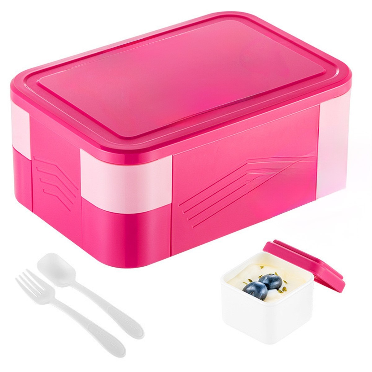 Double Stackable Sauce Bento Box with Cutlery