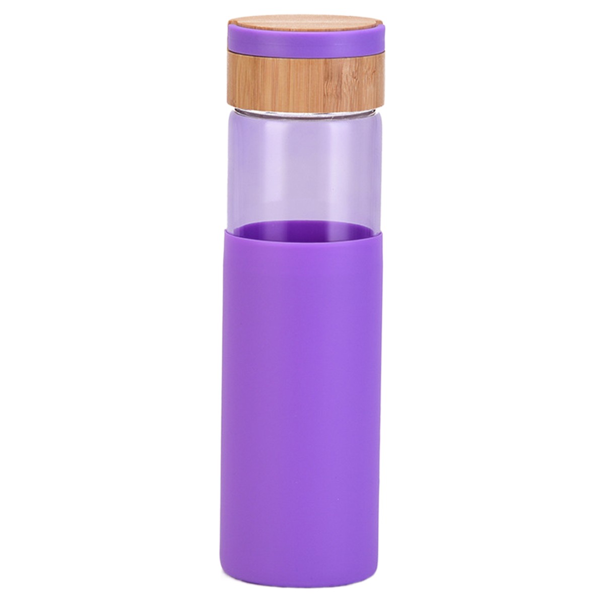 17oz Bamboo Lid Glass Water Bottle with Leak-Proof Silicone Seal