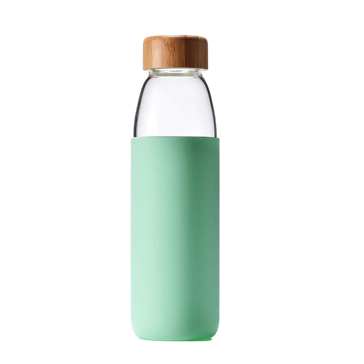 18oz Borosilicate Glass Water Bottle with Bamboo Lid and Silicone Sleeve