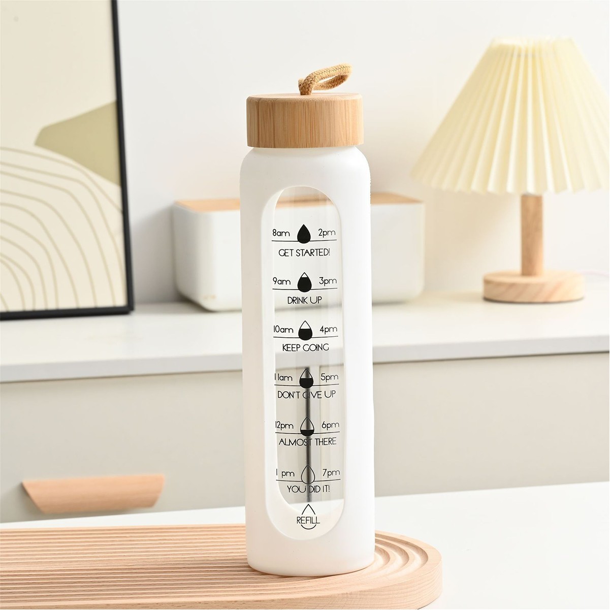 32oz Borosilicate Glass Water Bottle with Silicone Sleeve and Bamboo Lid