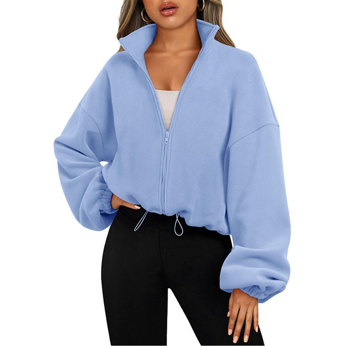 Zip Up Oversized Long Sleeve Sweatshirt with Hood