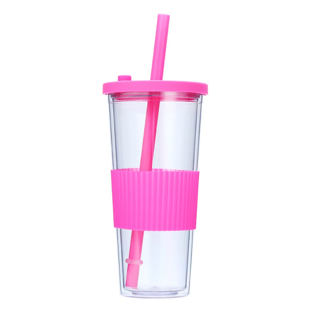 24oz Double Wall Insulated Plastic Tumbler with Silicone Sleeve and Straw