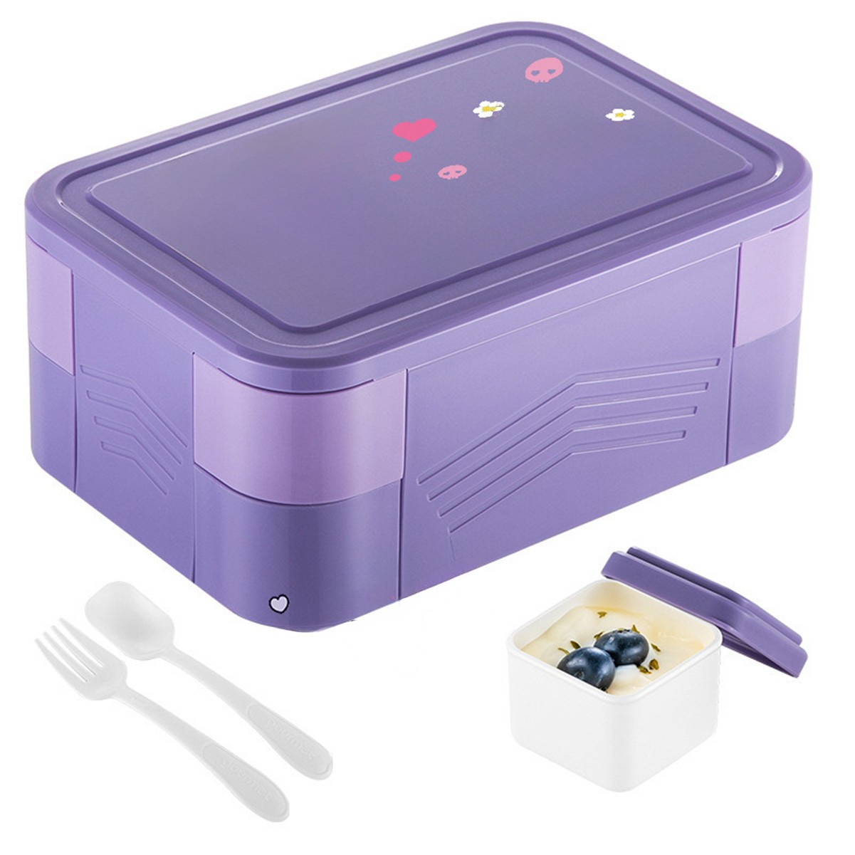 Double Stackable Sauce Bento Box with Cutlery