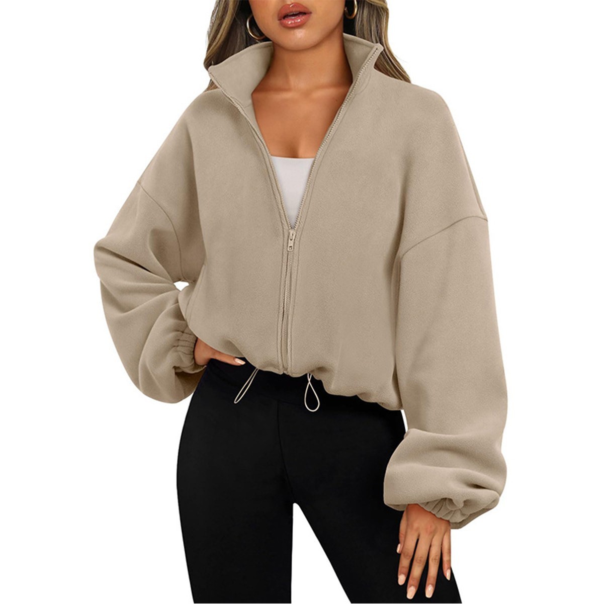 Zip Up Oversized Long Sleeve Sweatshirt with Hood